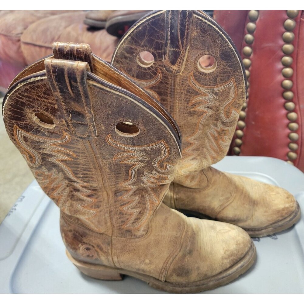 Double H Ladies Ropers Size 6.5M Round Toe Tan/brown Cowboy Boots